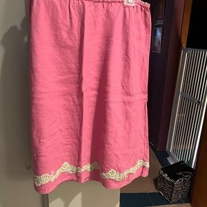 J. Jill Pink Midi Skirt with Cream Lace Trim
